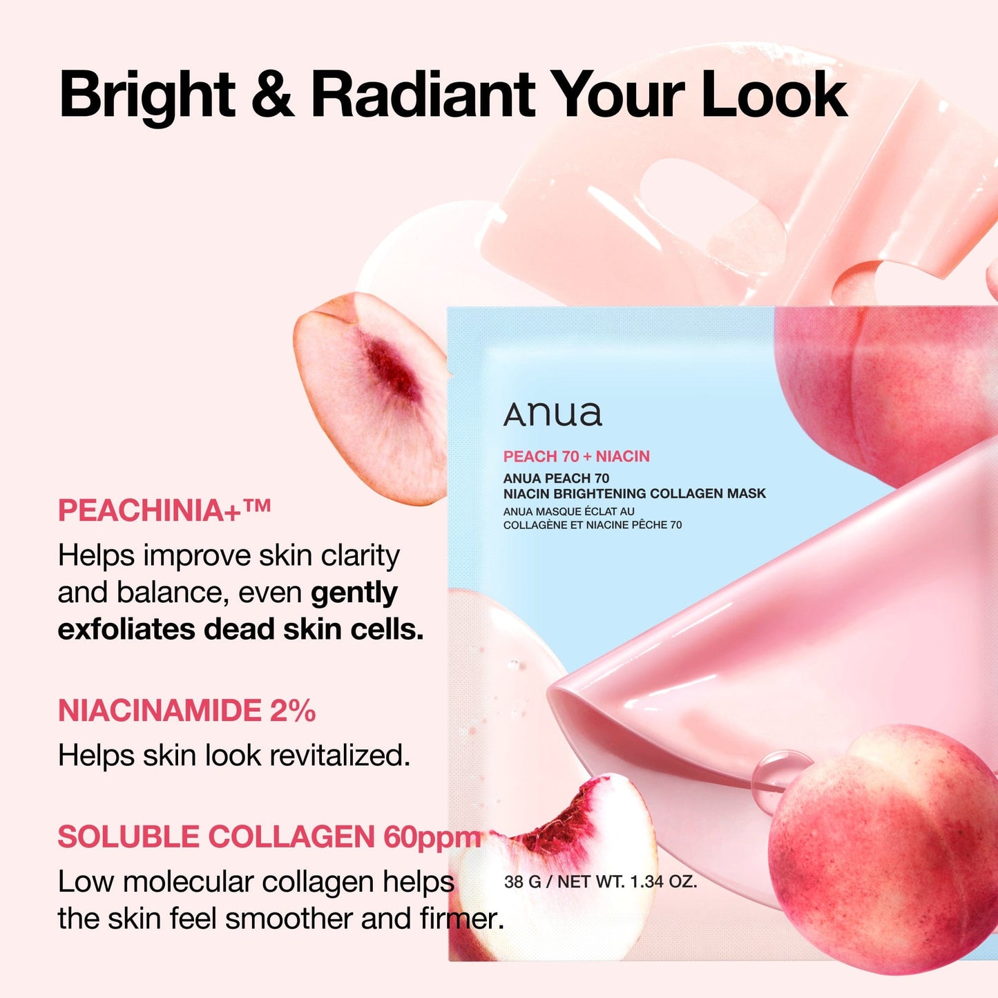 ANUA - Peach 70 Niacin Brightening Collagen Mask - 4 masques - visuel 3
